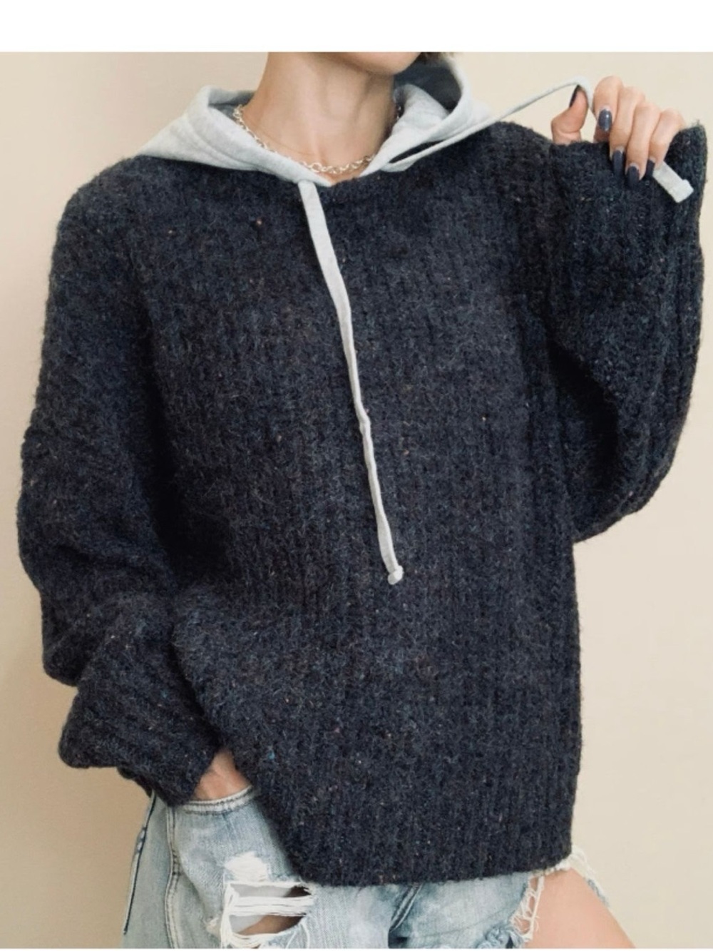 OFFLINE by Aerie Speckled Knit Hoodie Sweater Size M Multicolor